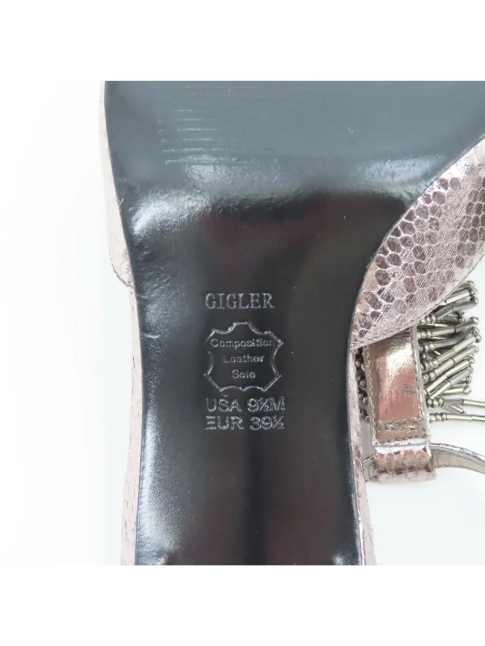 Nina Womens 9.5 M Gigler Metallic Pewter Beaded Fringe Heel Shoes Ankle Strap